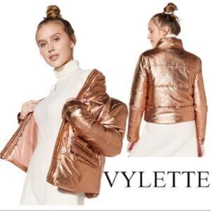 Vylette Rose Gold Metallic Puffer Jacket Junior’s M / Women’s S Y2K